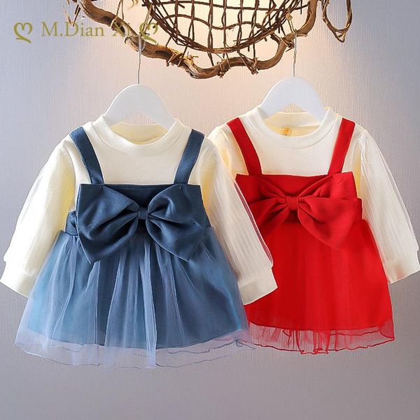 

girl's dresses girls' spring and autumn clothes princess dress solid color children's fashionable baby round neck western-sty, Red;yellow