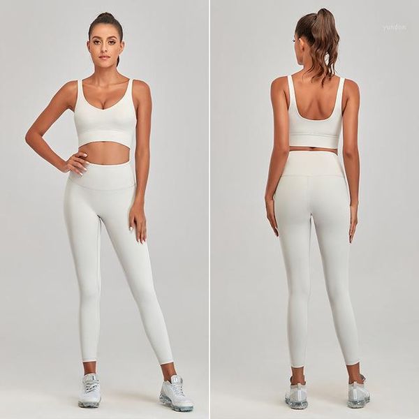 

yoga outfits sports suits nudity skin seamless set women fitness clothing sportswear woman gym leggings tights padded push-up bra1, White;red