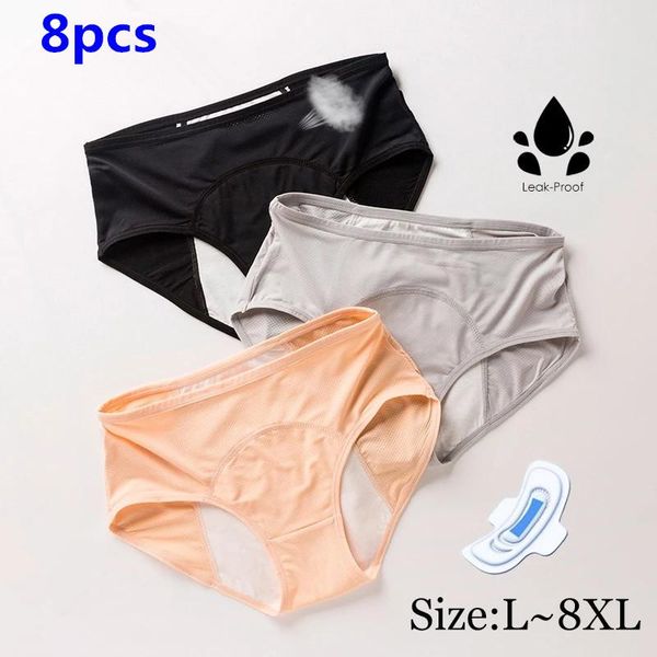 

women's panties 8pcs women leak proof menstrual physiological pants underwear 100% cotton waterproof briefs 8xl plus size, Black;pink