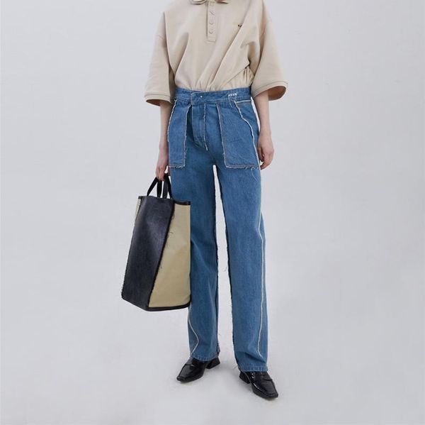 

men's jeans double-sided ader error men women waist patch label adererror tore legs patchwork for, Blue