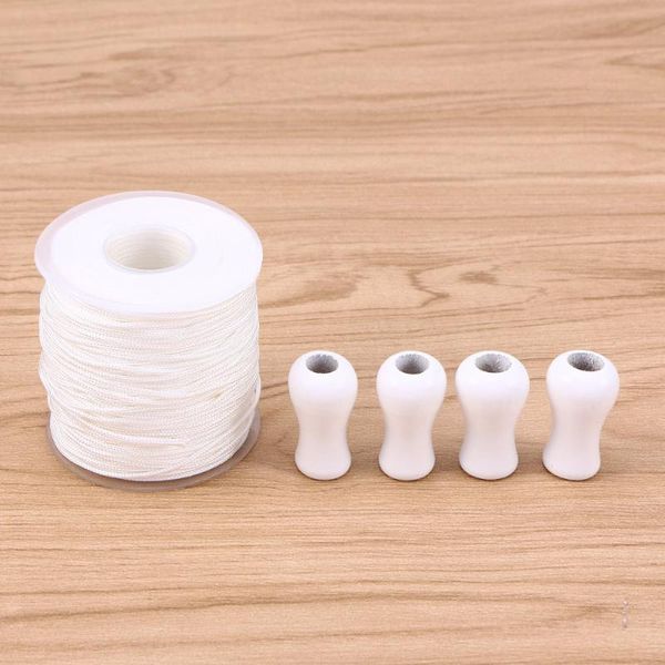 

50m white braided lift shade cord polyester rope with 4 white wood pendant for aluminum blind shade