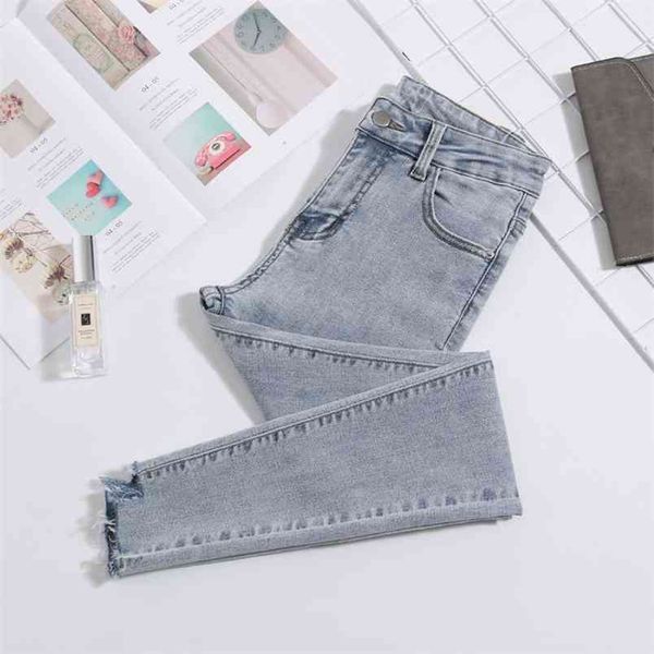 Jeans da donna Taglie forti Jeans skinny lavati elasticizzati a vita alta Pantaloni denim femminili Matita Azzurro Grigio Nero 210708