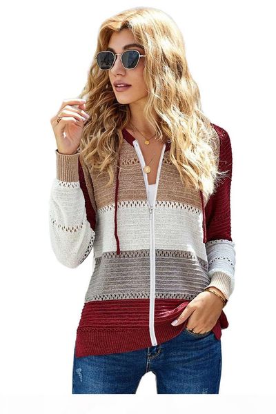 

fashion new womens sweaters cardigan long sleeves loose stripe ladies wool knitting party casual zipper hoodie size s-2xl, White;black