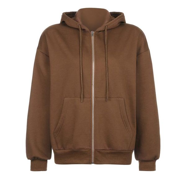 

women's jackets autumn and winter women's brown hooded zipper blouse simple casual daily jaqueta feminina 2021, Black;brown