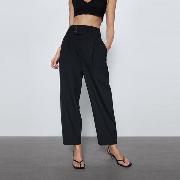 

casual office lady black pants pleated trousers cargo pants women high waist streetwears trousers xb2107 t200824, Black;white