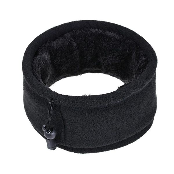 

cycling caps & masks double layer fleece neck gaiter with drawstring winter sport warmer scarf beanie hat for fishing skating running, Black