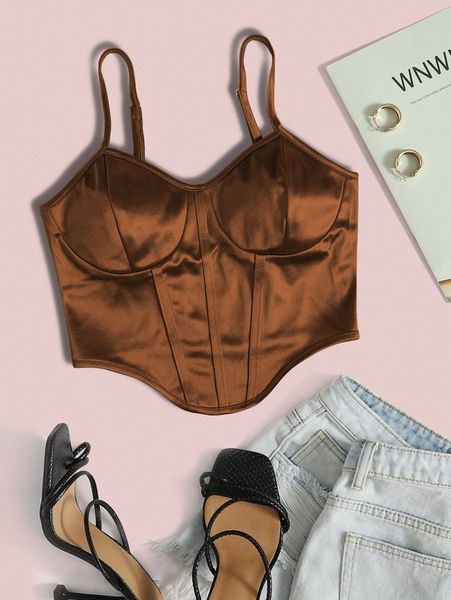 

curved hem satin cami i2l9#, White