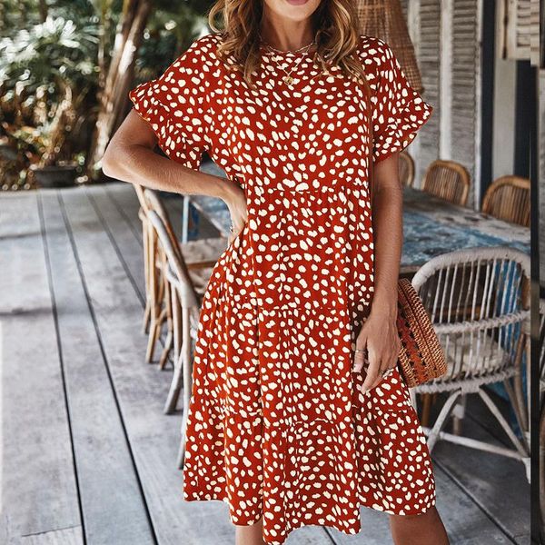 

party dresses 2021 summer elegant ruffles print dot mini dress women halter o-neck short-sleeved sleeve sundresses, White;black