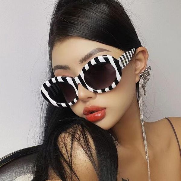 

sunglasses goggle fashion black and white stripes glasses oval 2021 ladies vintage celebrity sun uv400, White;black