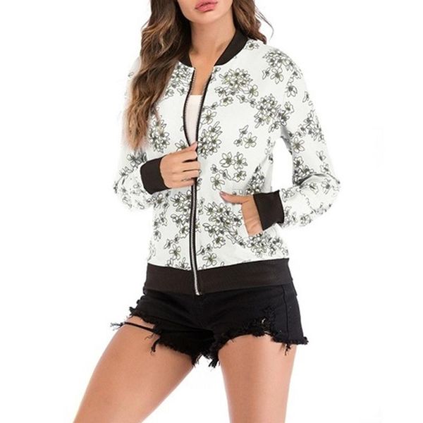 

women's jackets women flower floral print vintage ladies zipper up short thin slim bomber jacket coats basic casual outerwear, Black;brown