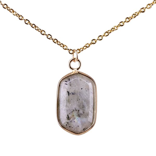 

quadrilateral flash stone pendant necklace stainless steel chain necklace, Silver