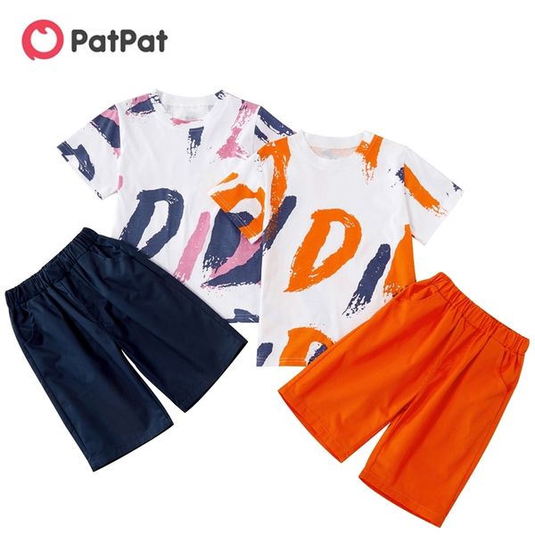 

arrival summer kids boy letter print tee and solid pants set 210528, White