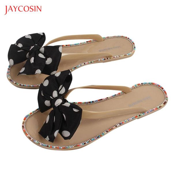 

sandals jaycosin women summer fashion sandlas polka dot bow flat shoes 2021 pvc light weight flip flops ladies, Black