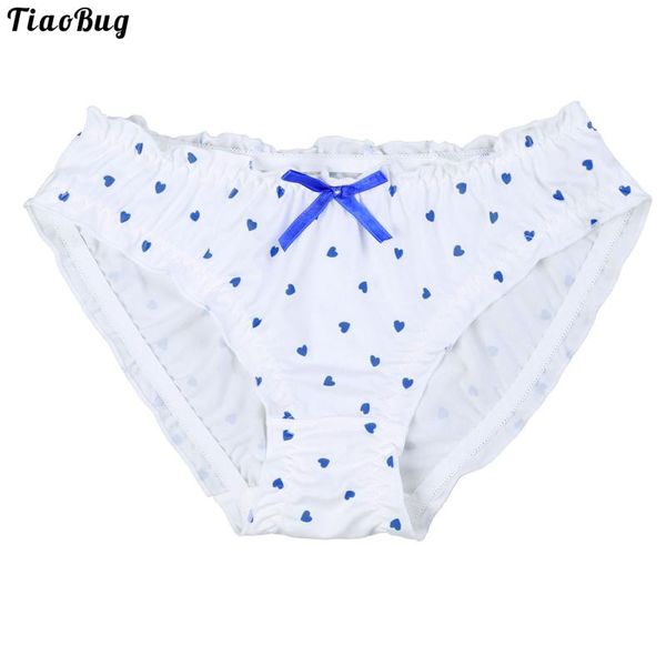 

underpants tiaobug fancy man sissy cosplay briefs elastic waistband cartoon heart print ruffled lace bowknot adorned cute panties, Black;white