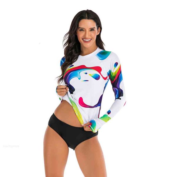 

swimwear summer sunscreen swimsuit women piece high bikini waist two long sleeve print beach surfing suit beachwear brazilian sbax, White;black