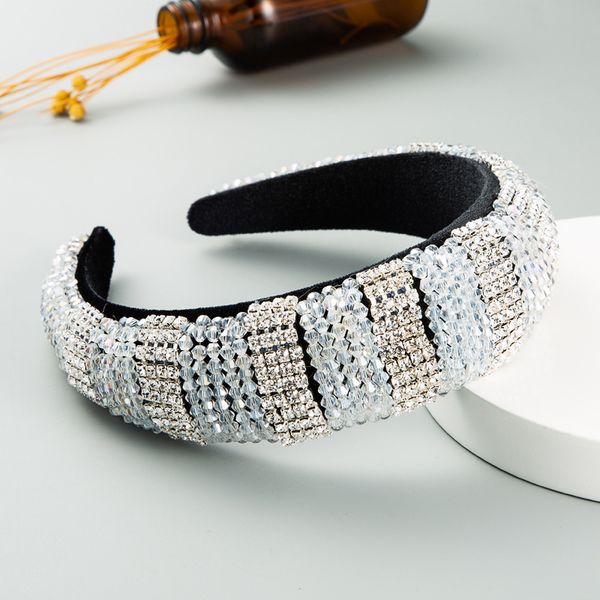 

new sponge hair band gold velvet cloth rhinestone woven handmade women's ball hair band luxury hair accessories, Silver