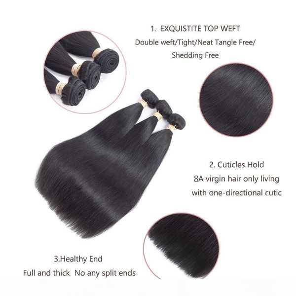 

360 lace frontal with 3 bundles brazilian straight hair closure natural color 100% non remy human hair ing, Black;brown