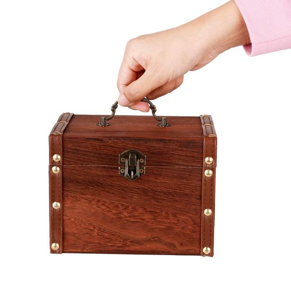 

storage large wooden piggy bank safe money box savings with lock wood carving handmade legendary treasure chest organizer brown