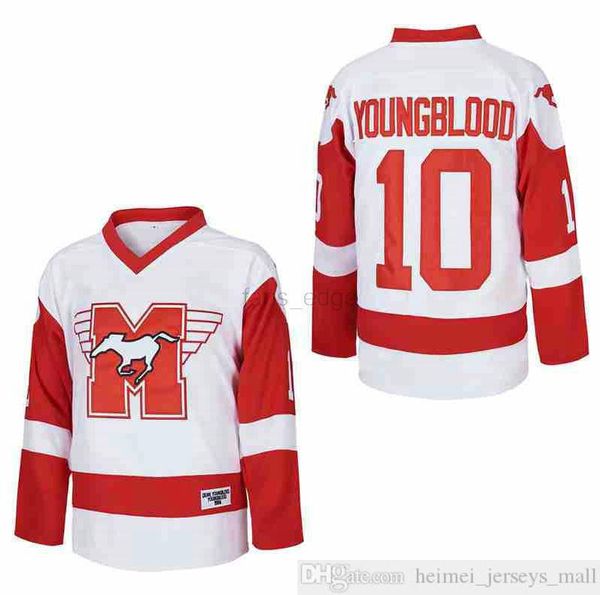 

1986 ice hockey movie 10 dean youngblood hamilton mustangs jersey college breathable team color white university mens all stitched high qual, Black;red
