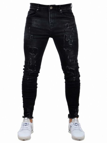 

romwe guys raw hem skinny jeans 65jr#, Blue