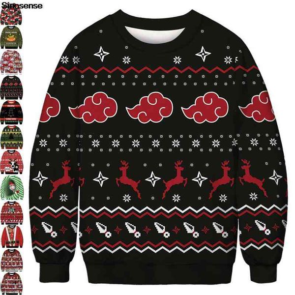 

men women ugly christmas sweater 3d novelty reindeer printed funny holiday party crewneck sweatshirt pullover xmas jumpers, Black