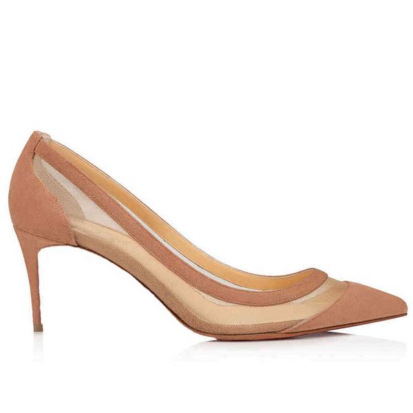 

low heels women red soles pumps galativi 70mm suede pointed toe version/courtisane mesh high, Black