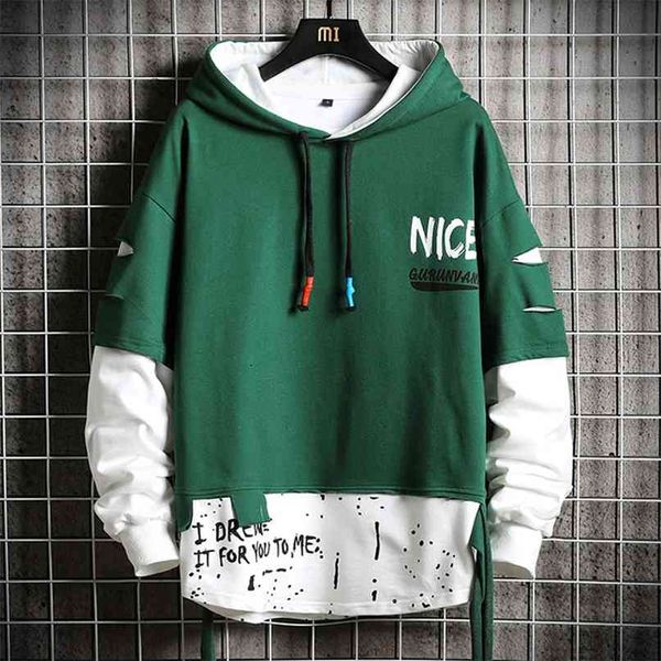 

oversized ripped patchwork hoodies men hip hop streetwear hoodie s harajuku hooded sweatshirt fashion 210813, Black