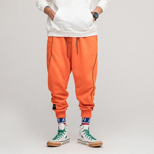 

men's pants hip hop style for men 2021 autumn winter windbreaker trousers multiple pockets color stitching 100% cotton joggers, Black