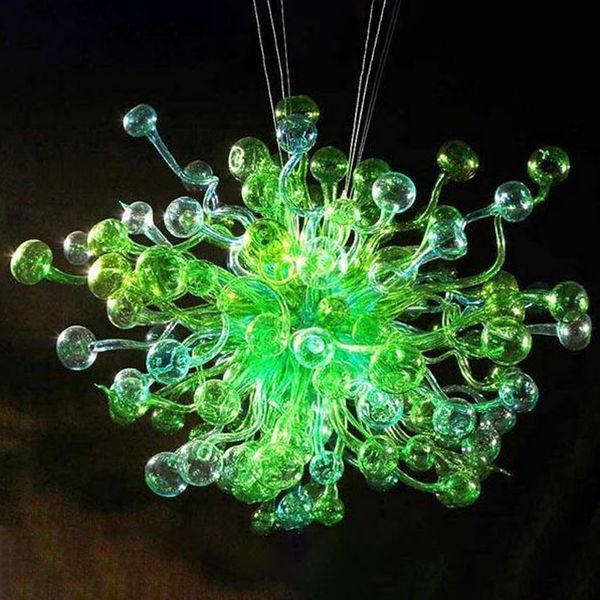 Grüne Blasen-Kronleuchter, Lampe, Dekoration, Kunst, Beleuchtungskörper, moderne handgefertigte Hängeleuchten aus geblasenem Glas, 28 Zoll