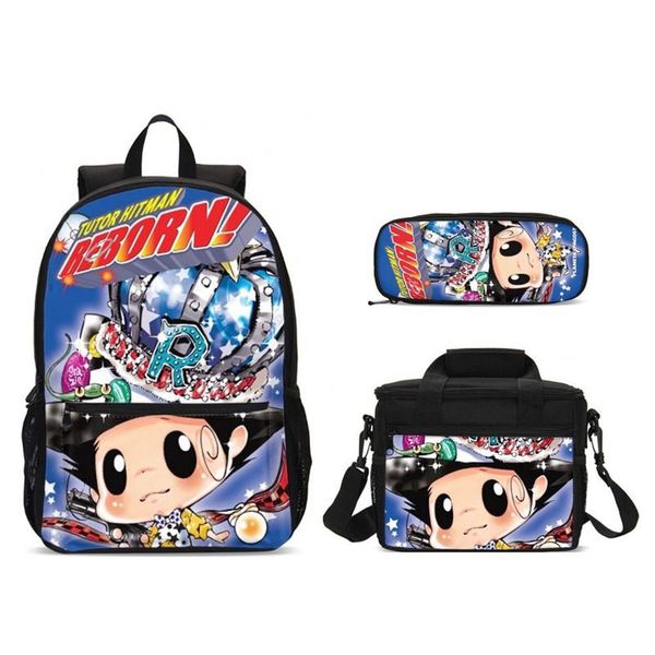 

backpack 2021 hitman reborn school backpacks for boys children bookbag with food box bags set mochila escolar kids cartoon