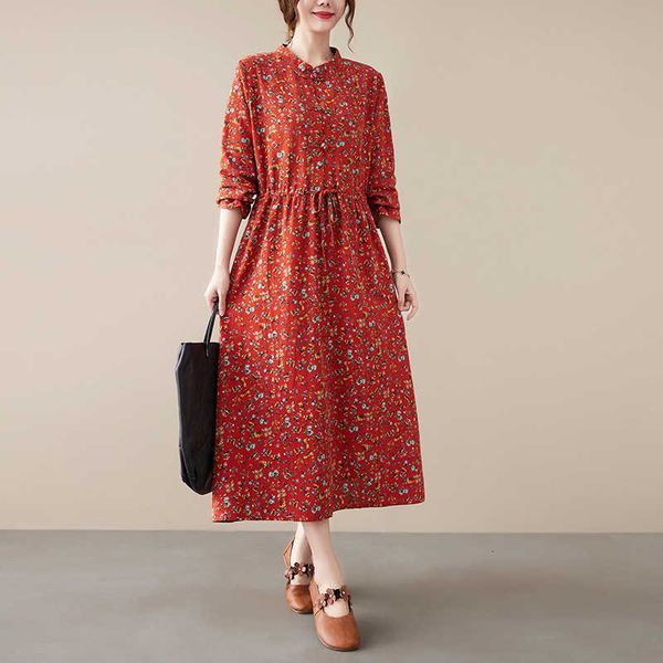 

2021 autumn large loose medium and waist lace up coil buckle floral long sleeve big swing drs, Black;gray