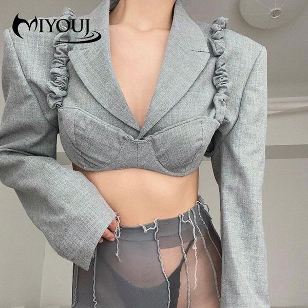 

women's suits & blazers miyouj 2021 fashion 2 piece cropped blazer women two ways to wear short female long sleeve chic set stylish ele, White;black