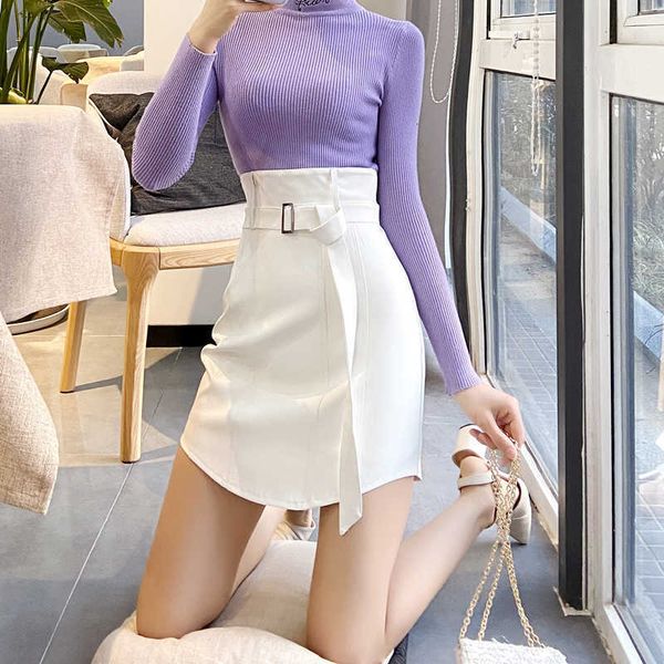 

skirts super fire skirt leather female temperament high hip waist thin line by qd4q, Black