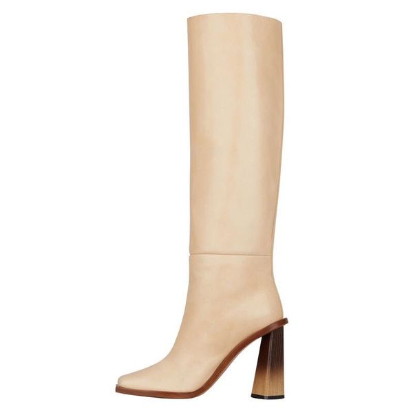 

boots western style catwalk fashionable women knee-high leather crude heel saquare toe ladies shoes size 34-43, Black