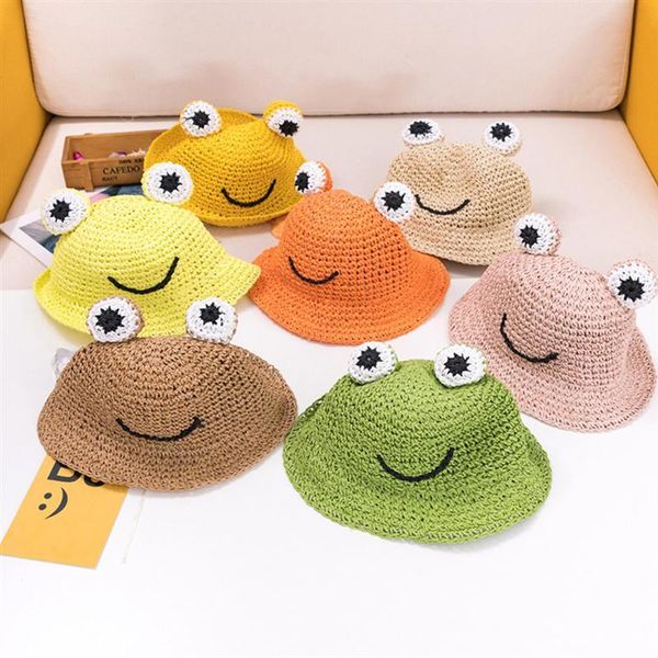 

wide brim hats 1pc children sunhat lovely frogs shape beach hat exquisite straw cap, Blue;gray
