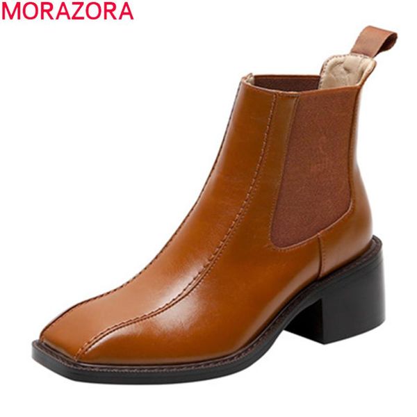 

boots morazora 2021 brand fashion ankle thick heels square toe women spring autumn classic ladies casual shoes, Black