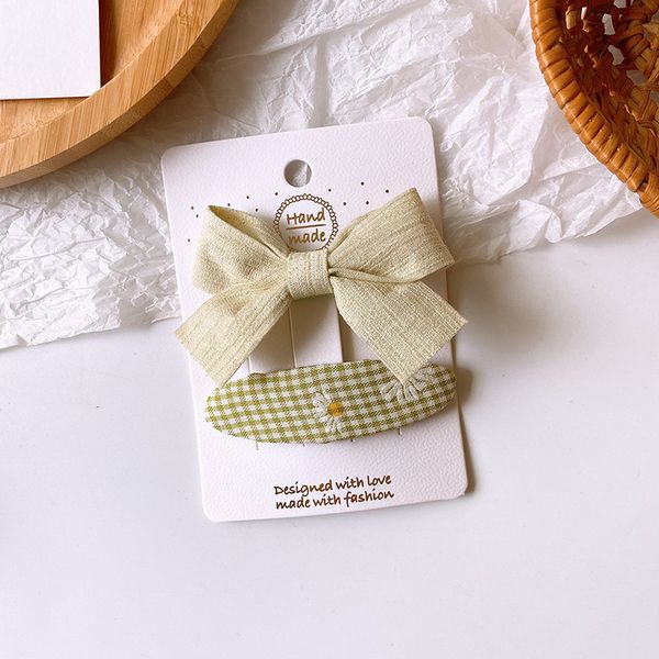 

2 pcs korean simple cute fabric bow duckbill clip for sweet girl children fashion fresh lattice flower bb clip hair accessories, Slivery;white