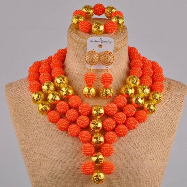 

earrings & necklace orange simulated pearl gold african jewelry set nigerian wedding beads for women fzz24, Silver