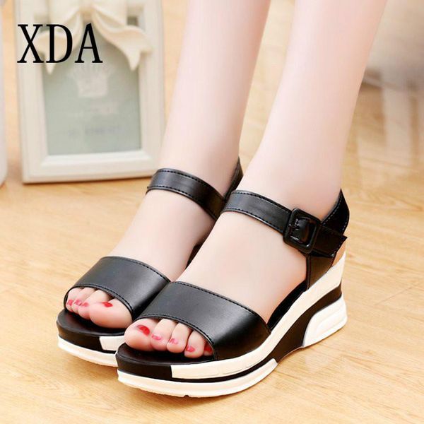 

xda 2021 casual women sandals peep toe buckle strap ladies sandals summer women shoes fashion roman mujer size 35-40 c31, Black