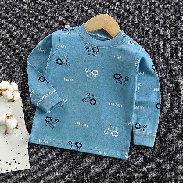 

zwf729 t-shirt boys clothing kids girls baby cotton outwear the letter long sleeves children clothes toddler infant tee g1209, Blue