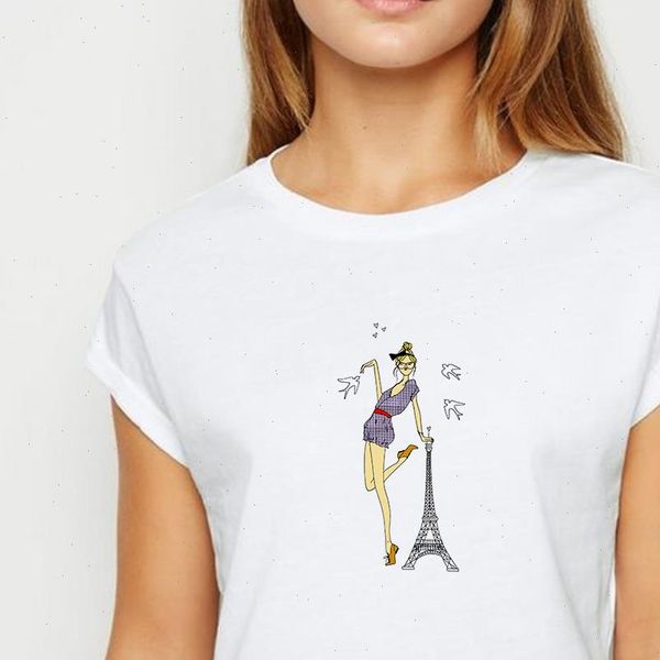 

new t shirt female paris girls tshirt vestidos trendy loose spring summer simple fashion versatile o collar t shirts, White