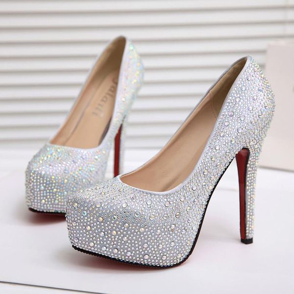 

dress shoes pumps nightclub super high heel large size rhinestone red wedding single 2021 waterproof platform women's, Black