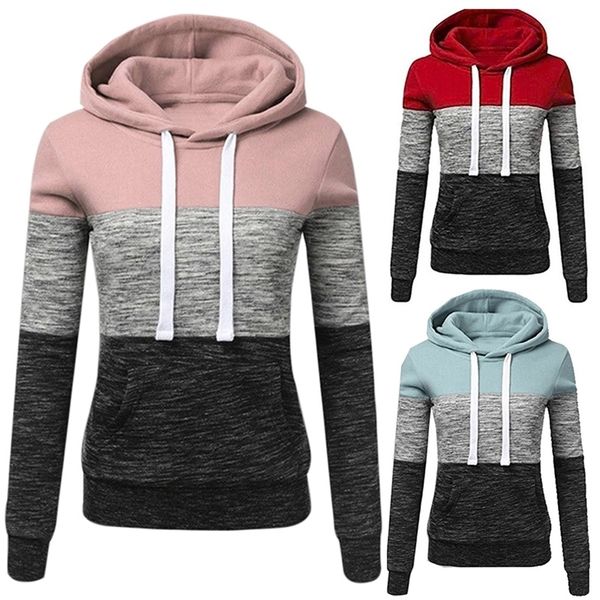 

women sweatshirts autumn winter hoodies long sleeve patchwork hooded pullover casual o-neck sweatshirt female outwear s-4xl 201102, Black