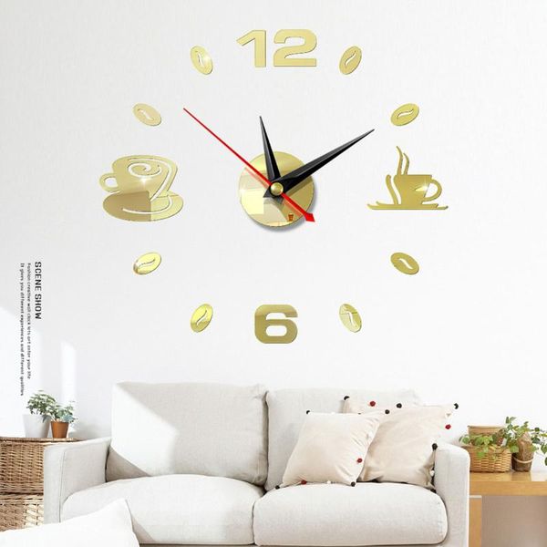 

wall clocks cafe diy large clock frameless giant modern design coffee mug bean decor kitchen watch