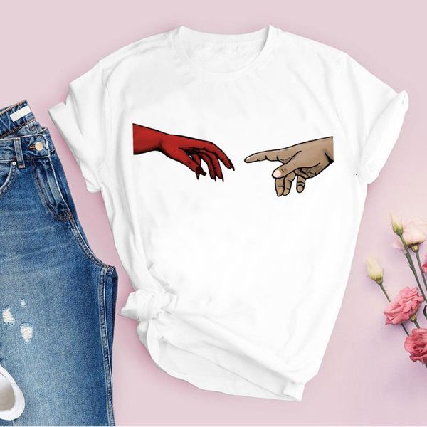 

women graphic aesthetic hand cute fashion 90s summer autumn print lady tees clothing female t shirt womens t-shirt, White
