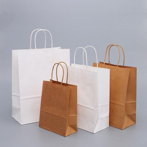 

gift wrap 10pcs white brown paper shopping bags with handles bag kraft for baby shower party wedding diy craft
