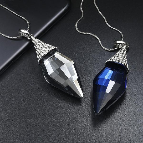

pendant necklaces women long & pendants silver color crystal section necklace choker collier sweater chain jewelry hip hop
