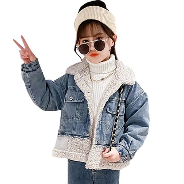 

girls denim outerwear coat patchwork for thick warm children's jackets autumn winter clothes 6 8 10 12 14 210528, Blue;gray