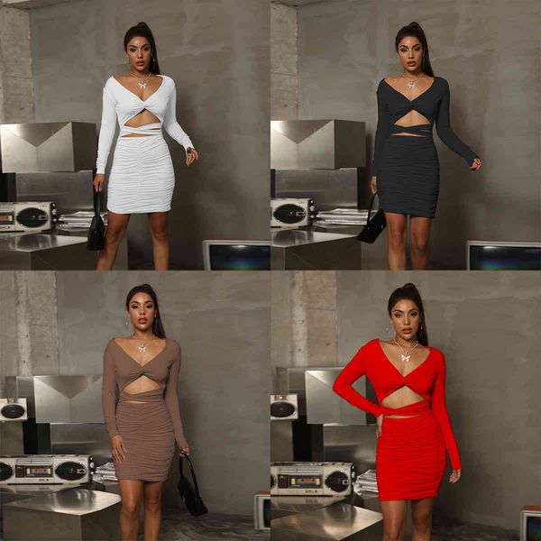 

new v-neck cut-out dress in autumn 2021, Black;gray