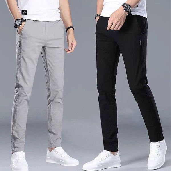 

thick new casual korean slim elastic leg youth trend men's pants, Black